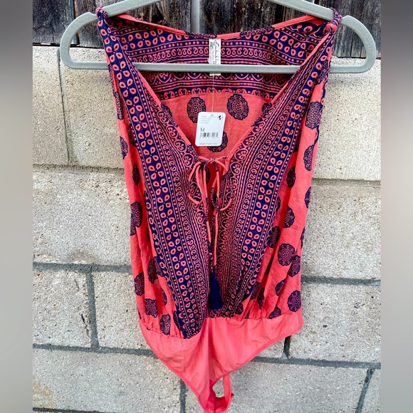 NWT Free People Soul of the Sun Sleeveless Bodysuit Brick Combo Boho Chic Size M - Picture 1 of 8
